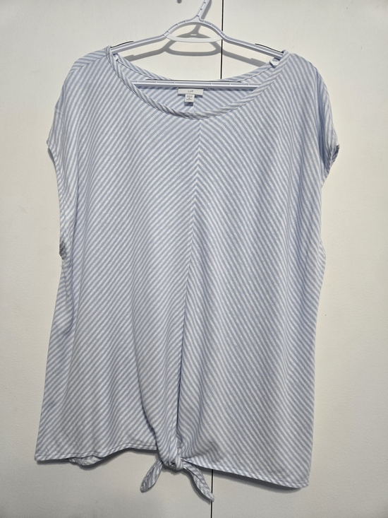 J. Jill Tops - J. Jill 3X Blue White Stripe Tie Front Top Plus Size Short Sleeve